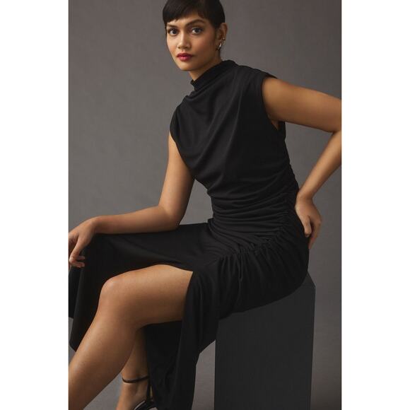 New Anthropologie The Maya Ruched Cowl-Neck Dress $160 X-SMALL XS Black - Picture 6 of 7